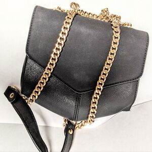 Black gold tone strap Crossbody with snap lock & zipper French style